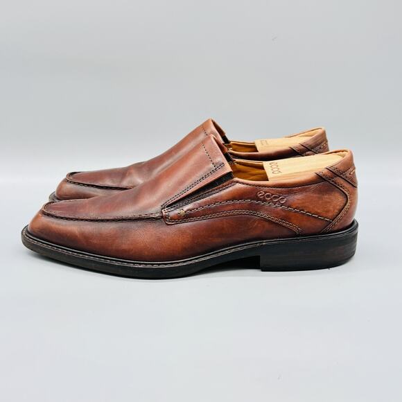 ECCO Shoes Mens 9.5 Brown Leather Slip On Loafers Dress Apron Square Toe Comfort main image 8